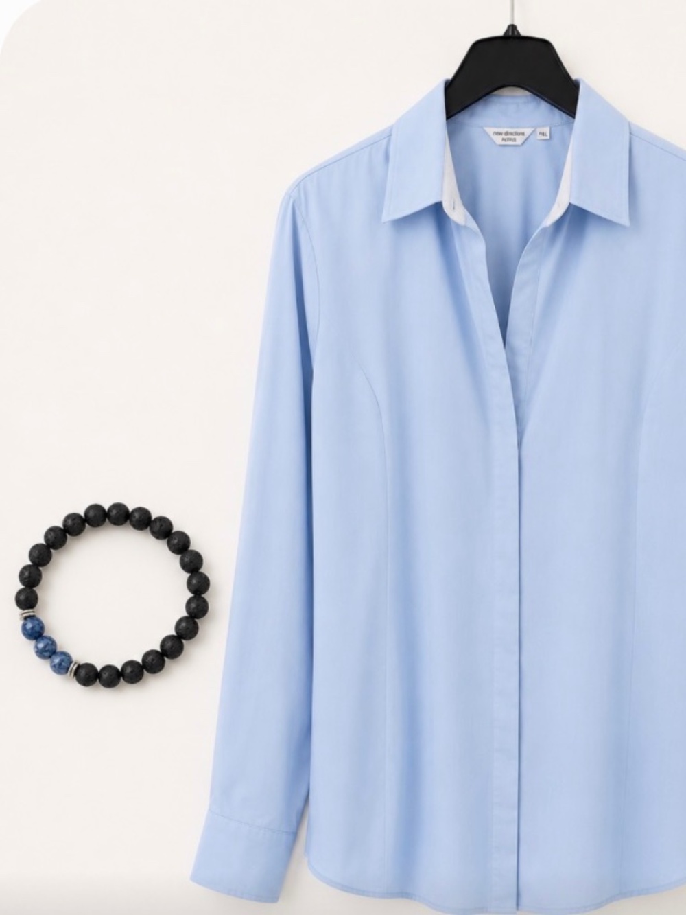 Esabel.C Easy Care Light Blue Button Front Blouse Women's 2XL Stretch Career Off